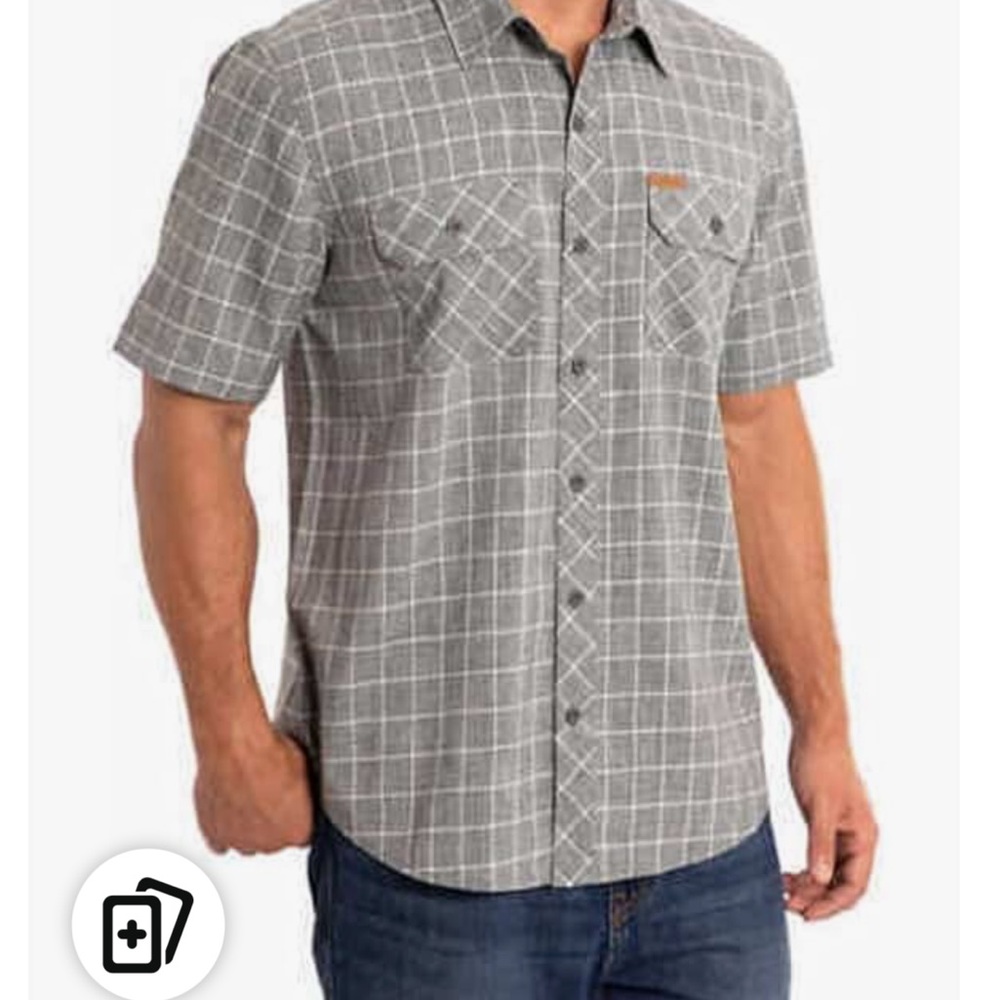 Orvis Men's Gray Checkered Button Down Shirt
